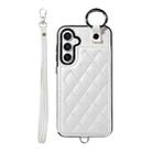 For Samsung Galaxy S23 FE 5G Rhombic Texture Card Bag Phone Case with Short Lanyard(White) - 1