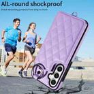 For Samsung Galaxy S23 FE 5G Rhombic Texture Card Bag Phone Case with Short Lanyard(Purple) - 2