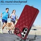 For Samsung Galaxy S23 FE 5G Rhombic Texture Card Bag Phone Case with Short Lanyard(Wine Red) - 2