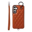 For Samsung Galaxy S23 FE 5G Rhombic Texture Card Bag Phone Case with Short Lanyard(Brown) - 1