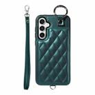 For Samsung Galaxy S23 FE 5G Rhombic Texture Card Bag Phone Case with Short Lanyard(Green) - 1