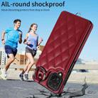 For Samsung Galaxy A12 4G Rhombic Texture Card Bag Phone Case with Short Lanyard(Wine Red) - 2