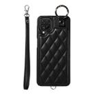 For Samsung Galaxy A12 4G Rhombic Texture Card Bag Phone Case with Short Lanyard(Black) - 1