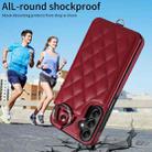 For Samsung Galaxy A14 4G / 5G Rhombic Texture Card Bag Phone Case with Short Lanyard(Wine Red) - 2