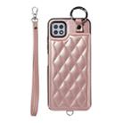 For Samsung Galaxy A22 5G Rhombic Texture Card Bag Phone Case with Short Lanyard(Rose Gold) - 1