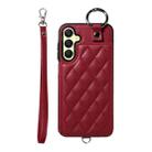 For Samsung Galaxy A25 5G Global Rhombic Texture Card Bag Phone Case with Short Lanyard(Wine Red) - 1