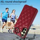 For Samsung Galaxy A25 5G Global Rhombic Texture Card Bag Phone Case with Short Lanyard(Wine Red) - 2