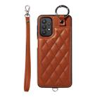 For Samsung Galaxy A32 5G Rhombic Texture Card Bag Phone Case with Short Lanyard(Brown) - 1