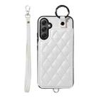 For Samsung Galaxy A34 5G Rhombic Texture Card Bag Phone Case with Short Lanyard(White) - 1