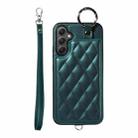 For Samsung Galaxy A34 5G Rhombic Texture Card Bag Phone Case with Short Lanyard(Green) - 1