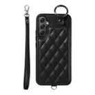 For Samsung Galaxy A34 5G Rhombic Texture Card Bag Phone Case with Short Lanyard(Black) - 1