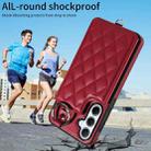 For Samsung Galaxy A35 5G Rhombic Texture Card Bag Phone Case with Short Lanyard(Wine Red) - 2