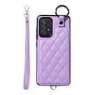 For Samsung Galaxy A52 4G / 5G / A52s Rhombic Texture Card Bag Phone Case with Short Lanyard(Purple) - 1