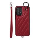 For Samsung Galaxy A52 4G / 5G / A52s Rhombic Texture Card Bag Phone Case with Short Lanyard(Wine Red) - 1