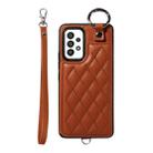 For Samsung Galaxy A53 5G Rhombic Texture Card Bag Phone Case with Short Lanyard(Brown) - 1