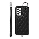 For Samsung Galaxy A53 5G Rhombic Texture Card Bag Phone Case with Short Lanyard(Black) - 1