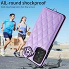 For Samsung Galaxy A72 4G / 5G Rhombic Texture Card Bag Phone Case with Short Lanyard(Purple) - 2