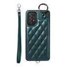 For Samsung Galaxy A72 4G / 5G Rhombic Texture Card Bag Phone Case with Short Lanyard(Green) - 1