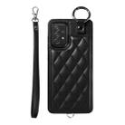 For Samsung Galaxy A72 4G / 5G Rhombic Texture Card Bag Phone Case with Short Lanyard(Black) - 1