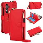 For Samsung Galaxy A14 4G / 5G Crossbody Ring Multifunctional Wallet Leather Phone Case(Red) - 1