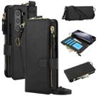 For Samsung Galaxy Z Fold6 Crossbody Ring Multifunctional Wallet Fold Leather Phone Case(Black) - 1