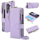 For Samsung Galaxy Z Fold5 Crossbody Ring Multifunctional Wallet Fold Leather Phone Case(Purple) - 1