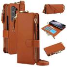 For Samsung Galaxy Z Fold5 Crossbody Ring Multifunctional Wallet Fold Leather Phone Case(Brown) - 1