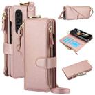 For Samsung Galaxy Z Fold4 Crossbody Ring Multifunctional Wallet Fold Leather Phone Case(Rose Gold) - 1