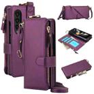 For Samsung Galaxy Z Fold4 Crossbody Ring Multifunctional Wallet Fold Leather Phone Case(Dark Purple) - 1