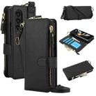 For Samsung Galaxy Z Fold3 5G Crossbody Ring Multifunctional Wallet Fold Leather Phone Case(Black) - 1