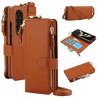 For Samsung Galaxy Z Fold3 5G Crossbody Ring Multifunctional Wallet Fold Leather Phone Case(Brown) - 1