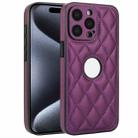 For iPhone 15 Pro Max Rhombic Leather Back Cover Phone Case(Dark Purple) - 1