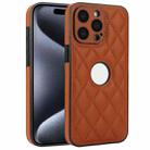 For iPhone 15 Pro Rhombic Leather Back Cover Phone Case(Brown) - 1