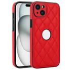 For iPhone 15 Plus Rhombic Leather Back Cover Phone Case(Red) - 1