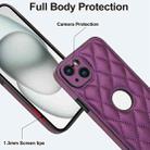 For iPhone 15 Rhombic Leather Back Cover Phone Case(Dark Purple) - 3