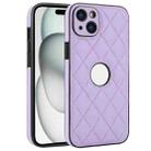 For iPhone 15 Rhombic Leather Back Cover Phone Case(Purple) - 1