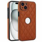 For iPhone 15 Rhombic Leather Back Cover Phone Case(Brown) - 1