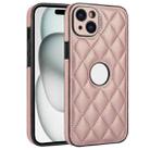 For iPhone 14 Plus Rhombic Leather Back Cover Phone Case(Rose Gold) - 1