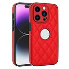 For iPhone 14 Pro Rhombic Leather Back Cover Phone Case(Red) - 1