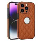 For iPhone 14 Pro Rhombic Leather Back Cover Phone Case(Brown) - 1