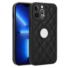 For iPhone 13 Pro Max Rhombic Leather Back Cover Phone Case(Black) - 1