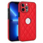 For iPhone 13 Pro Max Rhombic Leather Back Cover Phone Case(Red) - 1