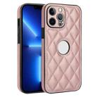 For iPhone 13 Pro Max Rhombic Leather Back Cover Phone Case(Rose Gold) - 1