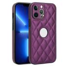 For iPhone 13 Pro Max Rhombic Leather Back Cover Phone Case(Dark Purple) - 1