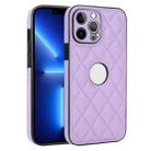 For iPhone 13 Pro Max Rhombic Leather Back Cover Phone Case(Purple) - 1