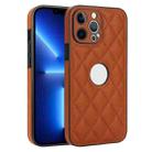 For iPhone 13 Pro Max Rhombic Leather Back Cover Phone Case(Brown) - 1