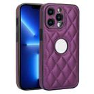 For iPhone 13 Pro Rhombic Leather Back Cover Phone Case(Dark Purple) - 1