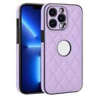 For iPhone 13 Pro Rhombic Leather Back Cover Phone Case(Purple) - 1