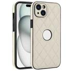 For iPhone 13 Rhombic Leather Back Cover Phone Case(White) - 1