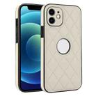 For iPhone 12 Rhombic Leather Back Cover Phone Case(White) - 1